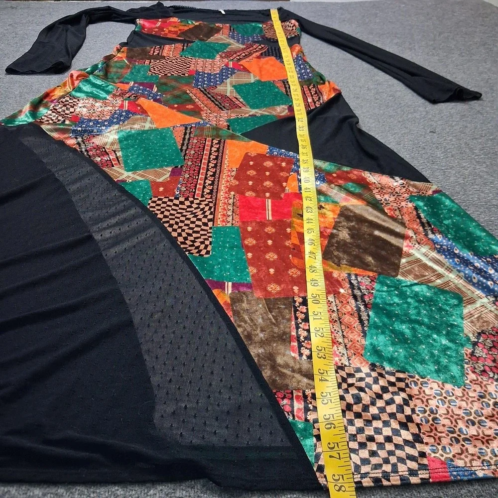 Free People Parker Patchwork Maxi Dress Sz L Sheer Back Velvet Boho Chic